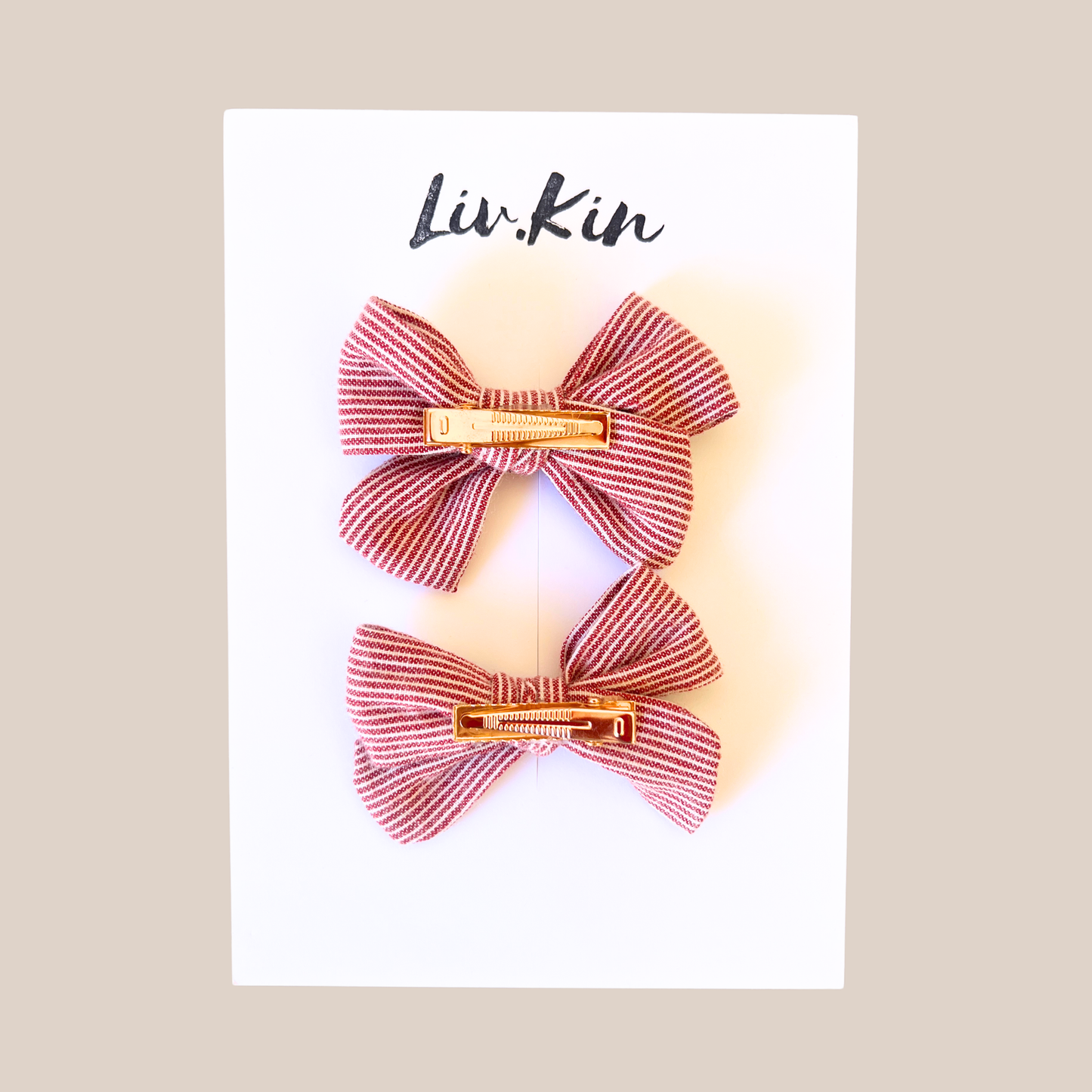 July Pigtail Bow Set In Linen Stripe