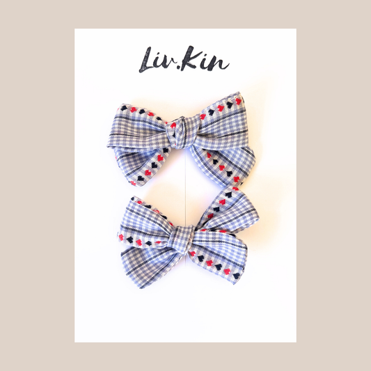 July Pigtail Bow Set In Patriotic Hearts