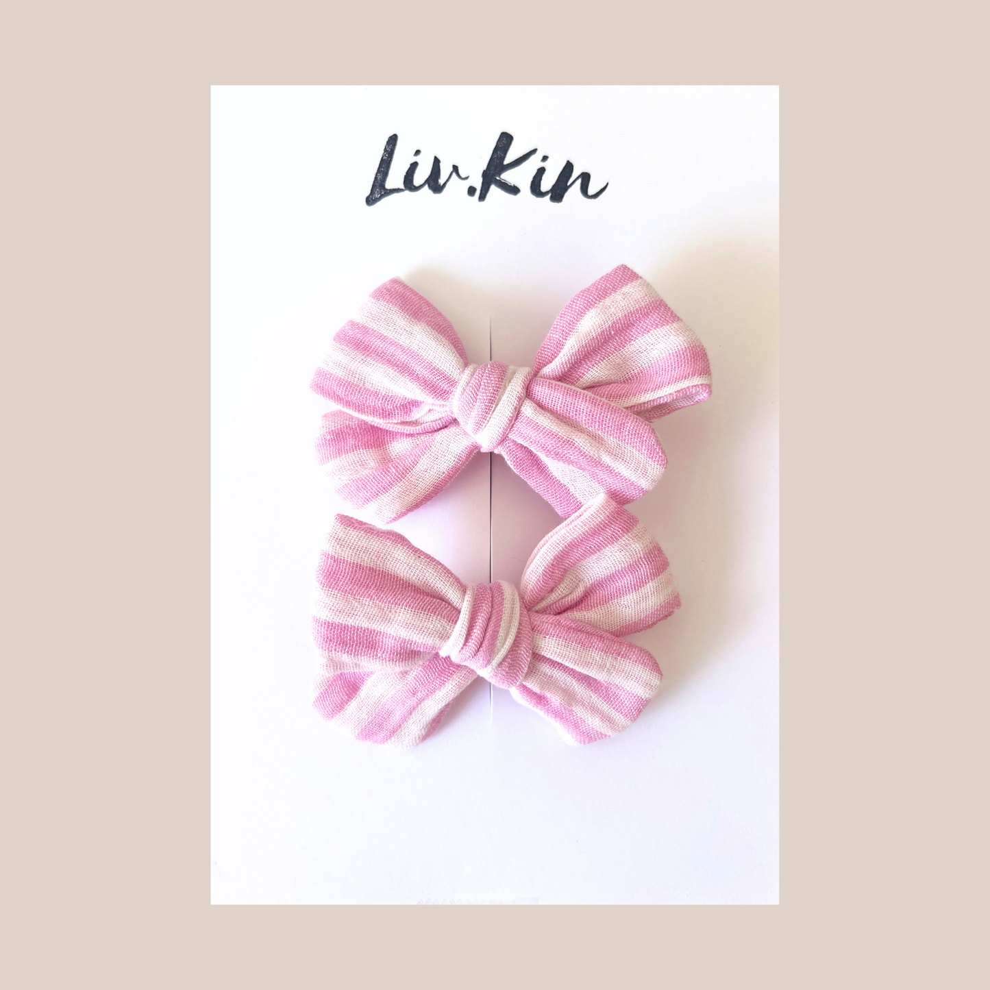 Pigtail Bow Set In Candy Linen Stripe